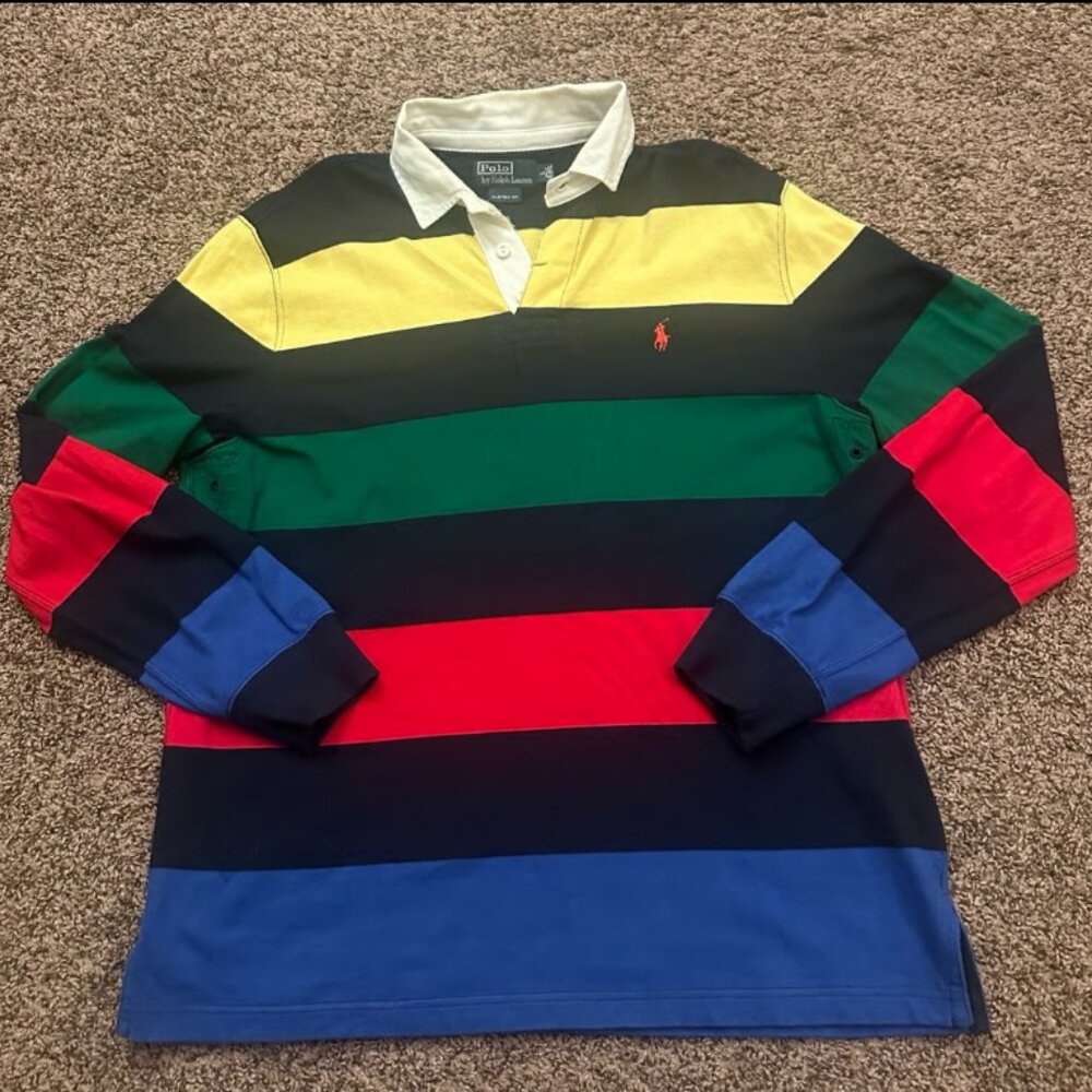 Rare Vintage Ralph Lauren Polo Rugby Color Multicolor Stripe Sz Large 90’s